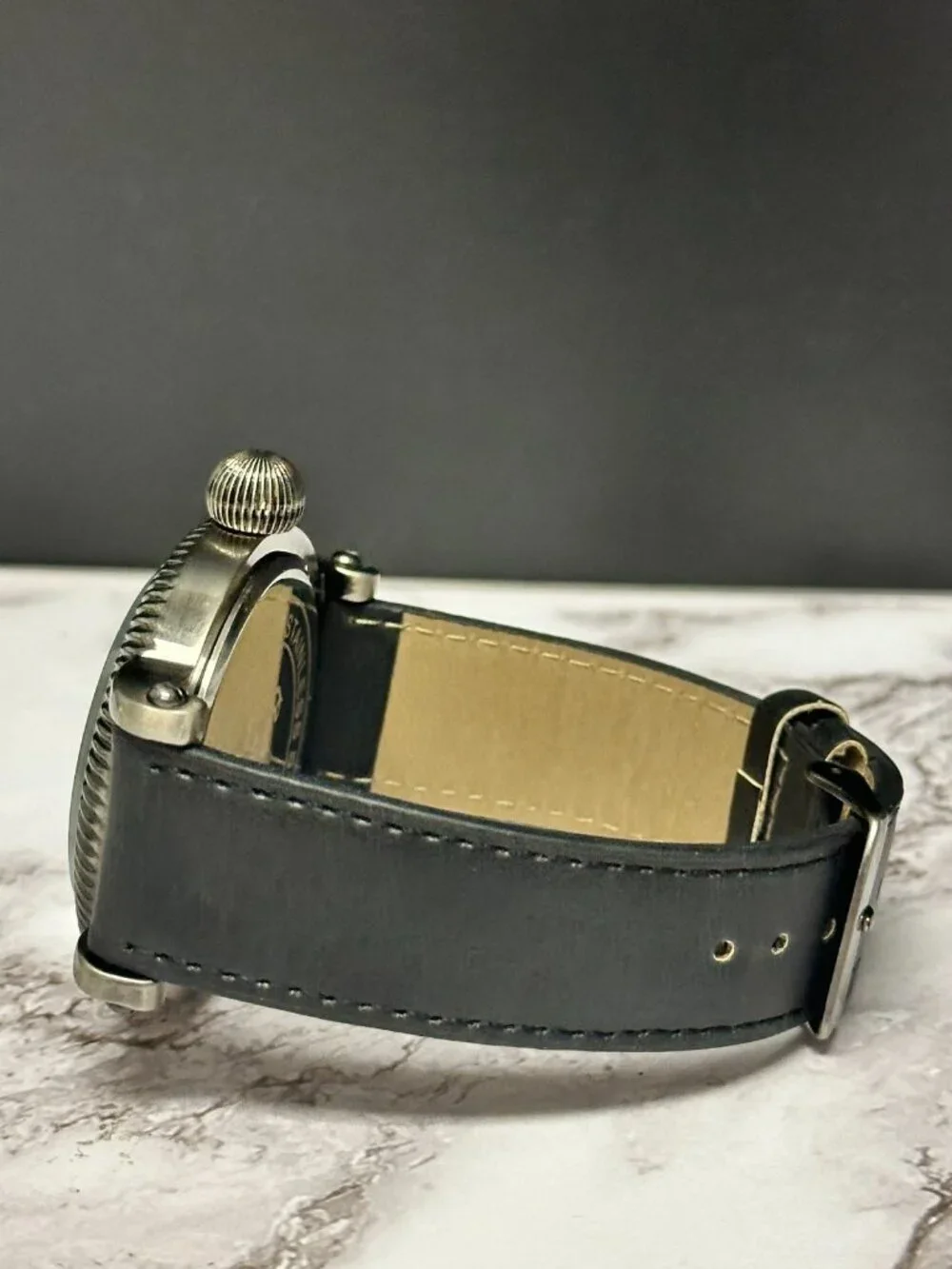 Geneva Watch Men Silver Tone Black Faux Leather Band 47MM Dial New Battery